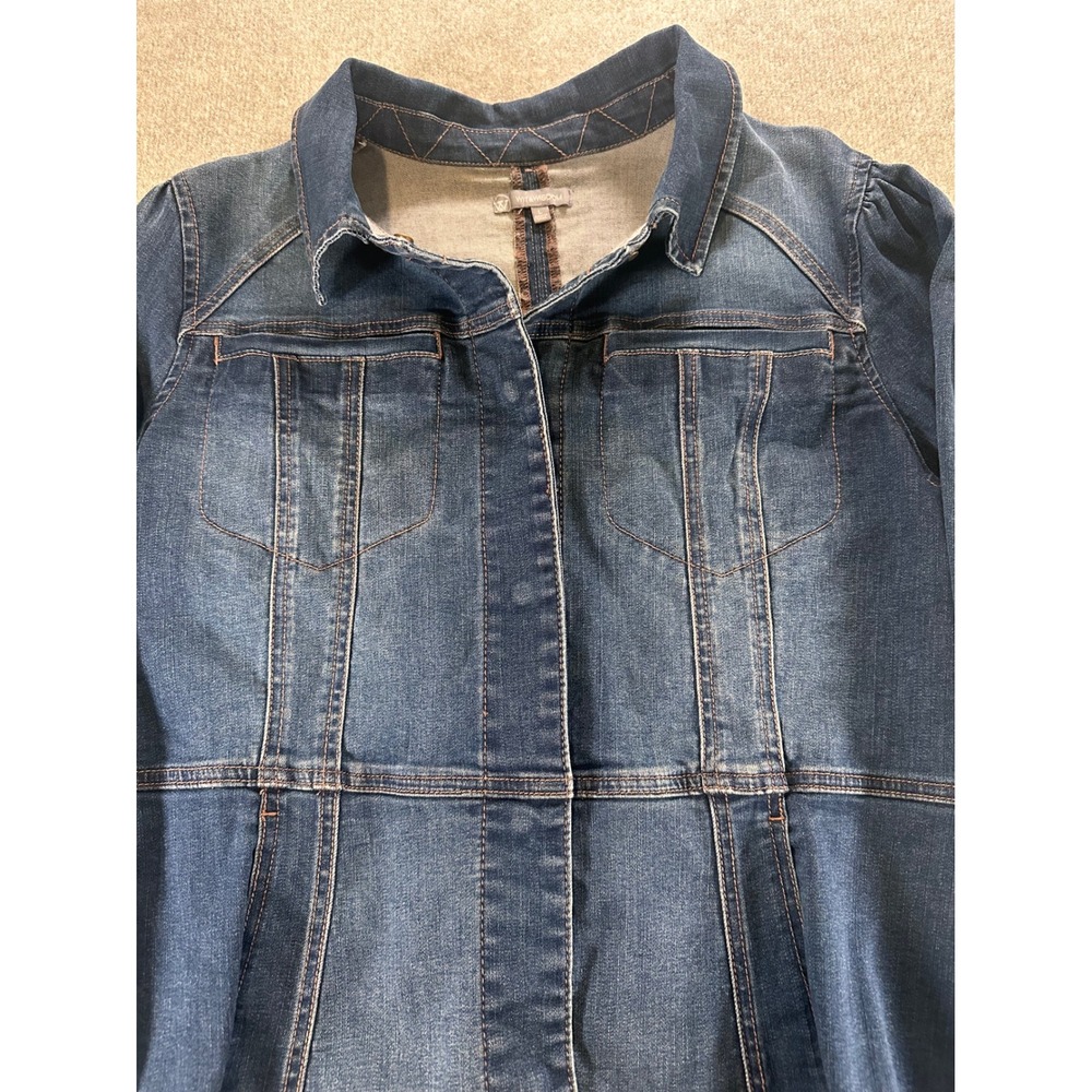 Wit & Wisdom Womens Blue Denim Peplum Jacket Puff Shoulder Size L L0824KESX